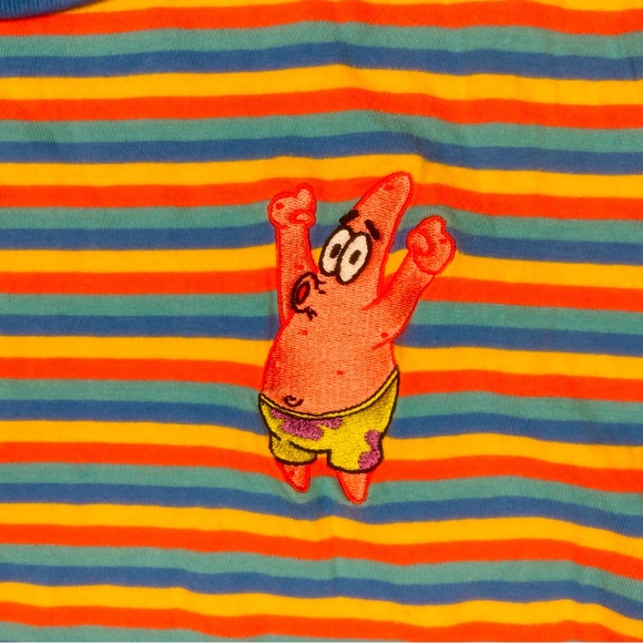 Nickelodeon Patrick Star Short Sleeve Shirt Blue Stripes Embroidered Sz sm - Picture 3 of 6